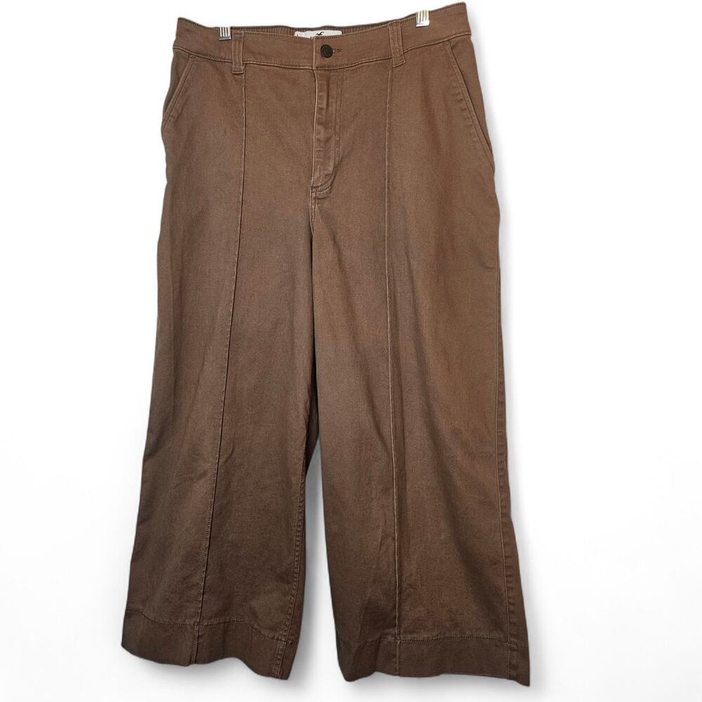 Hollister Womens Wide-Leg Ultra High Rise Seamed Front Brown Pants Size L